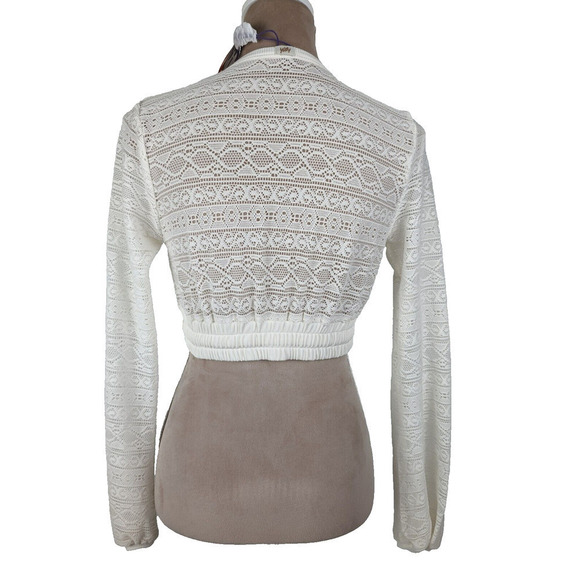 YITTY Ivory Knit Slip Semi Sheer Lace Crop Top and Ruched Back Legging Set M - Picture 4 of 16